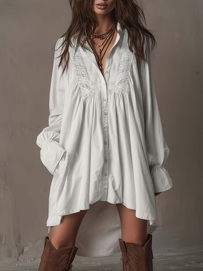 Ivory Whisper Bohemian Lace Shirt Dress