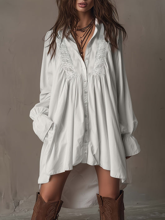 Ivory Whisper Bohemian Lace Shirt Dress