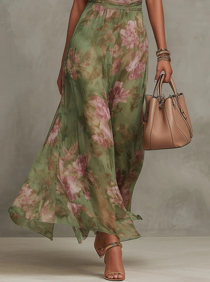 Olive Mirage Watercolor Halter Maxi Dress