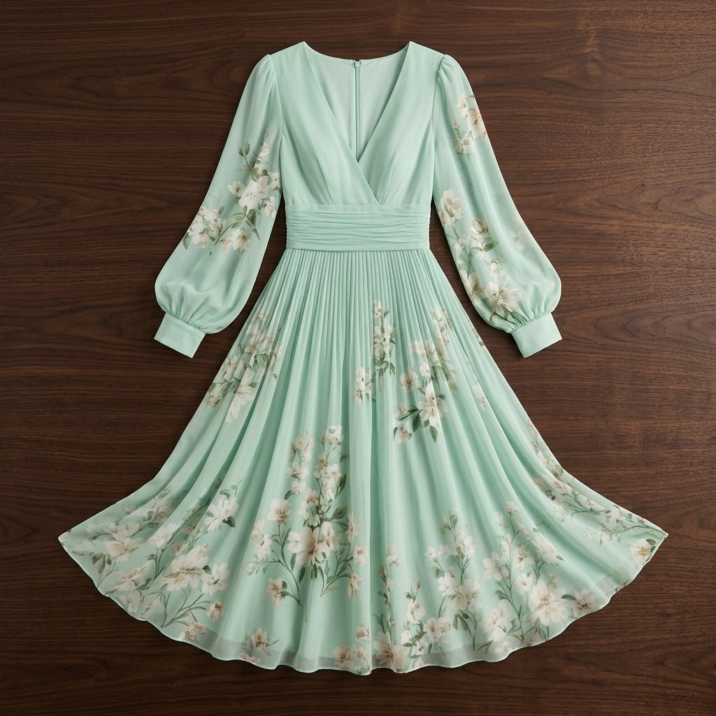 Sage Blossom Embroidered Sleeve Wrap Maxi Dress