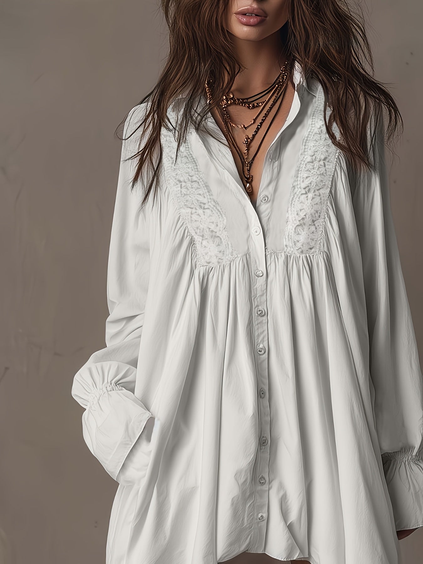 Ivory Whisper Bohemian Lace Shirt Dress