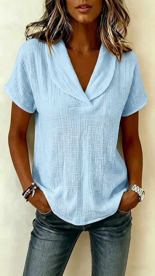 Women's Short-Sleeve Crepe V-Neck Casual Fashion T-Shirt