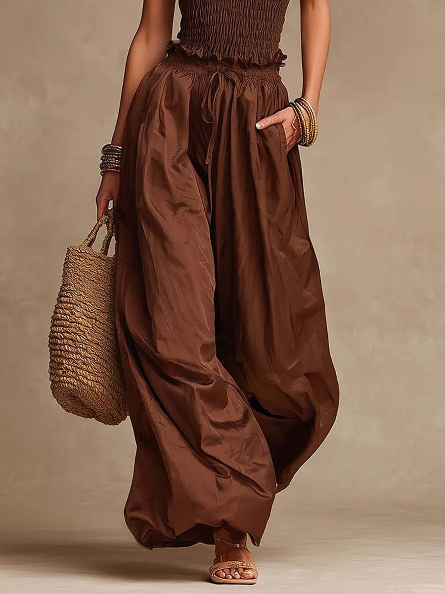 Bohemian Halter Smocked Wide-Leg Jumpsuit