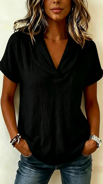 Women's Short-Sleeve Crepe V-Neck Casual Fashion T-Shirt