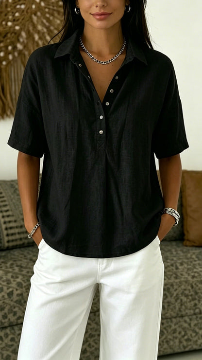 Women’s Cotton Linen Polo Shirt – Casual Short Sleeve Summer Top