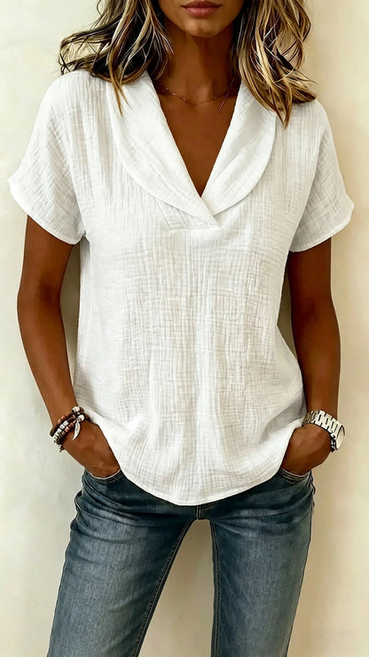 Women's Short-Sleeve Crepe V-Neck Casual Fashion T-Shirt