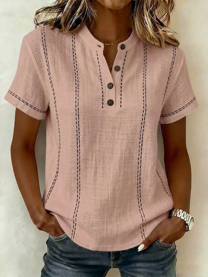 Women's V-neck Short-sleeve Casual Loose Cotton Top