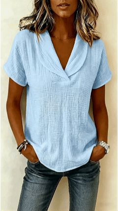 Women's Short-Sleeve Crepe V-Neck Casual Fashion T-Shirt