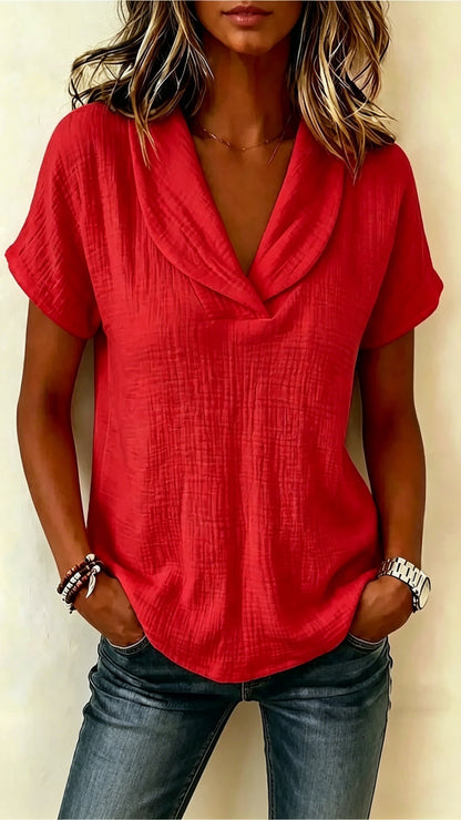 Women's Short-Sleeve Crepe V-Neck Casual Fashion T-Shirt