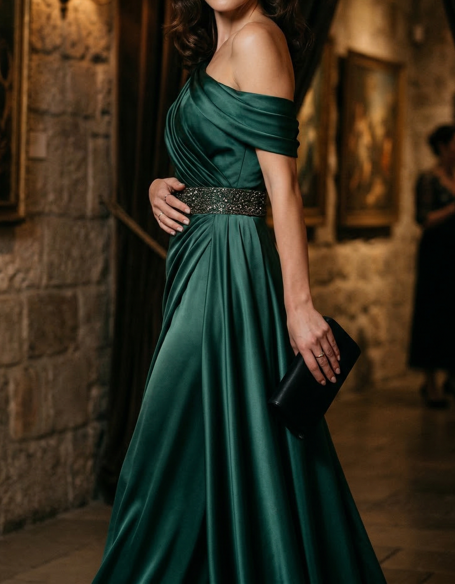 Satin Dark Green Fitted Maxi Dress