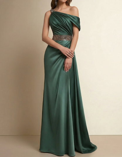 Satin Dark Green Fitted Maxi Dress