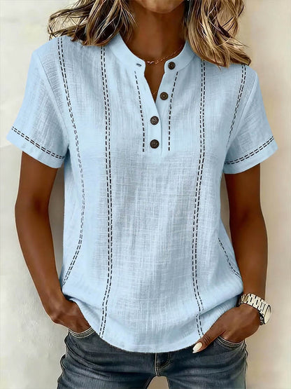 Women's V-neck Short-sleeve Casual Loose Cotton Top