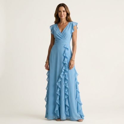 Elegant Ruffle Wrap Maxi Dress