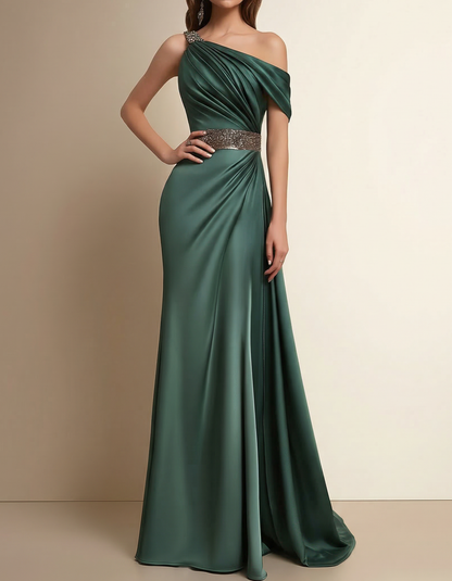 Satin Dark Green Fitted Maxi Dress