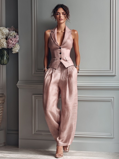 Blush Tailored Vest & Wide-Leg Pants Set