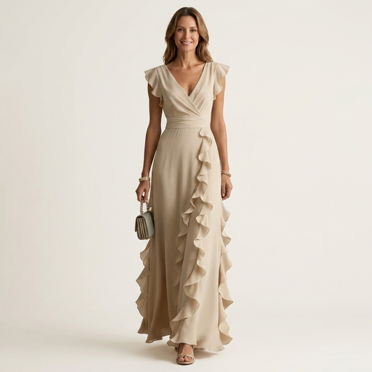 Elegant Ruffle Wrap Maxi Dress