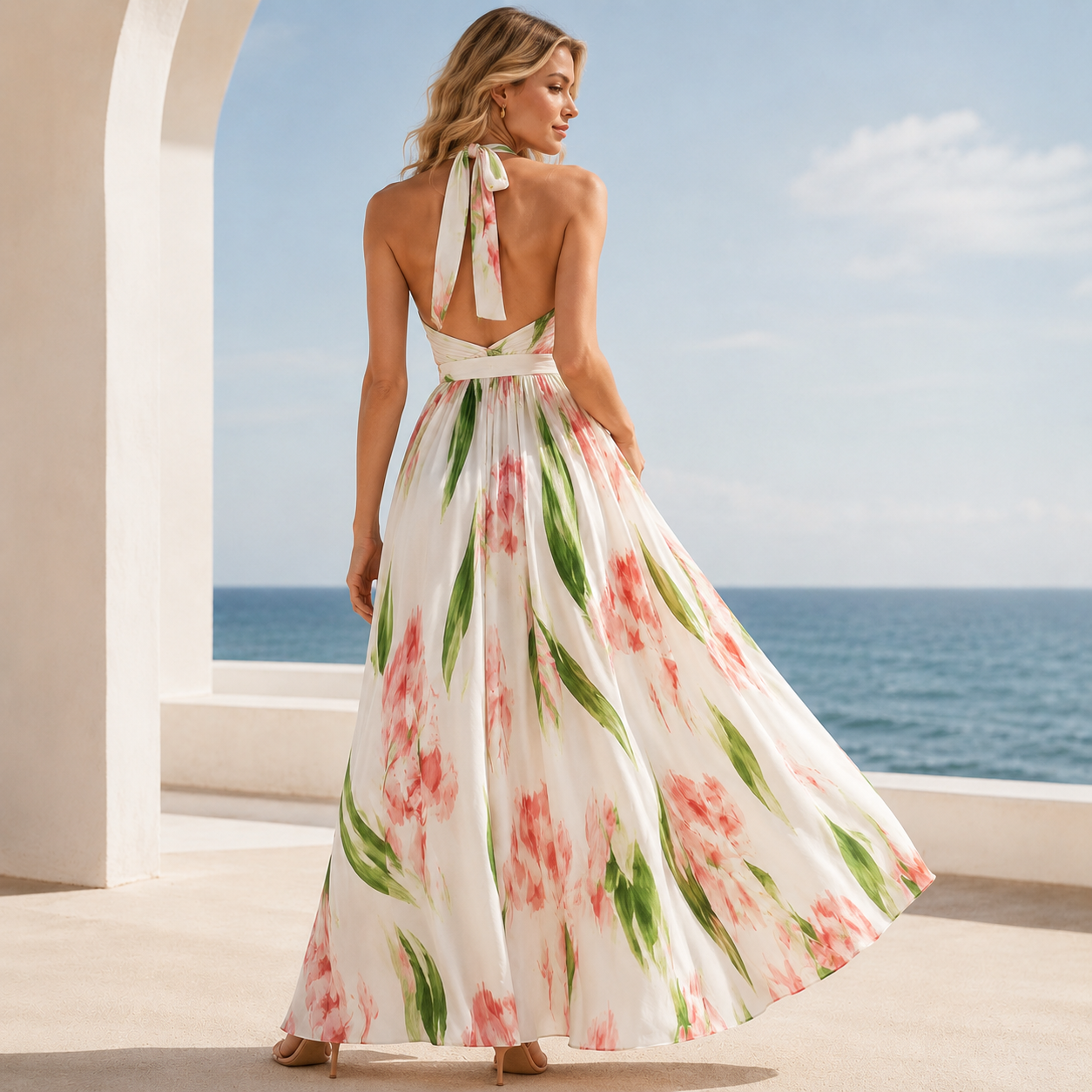 Tropical Bloom Halter Maxi Dress