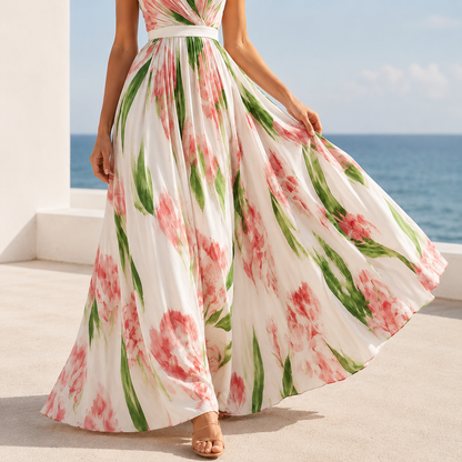 Tropical Bloom Halter Maxi Dress