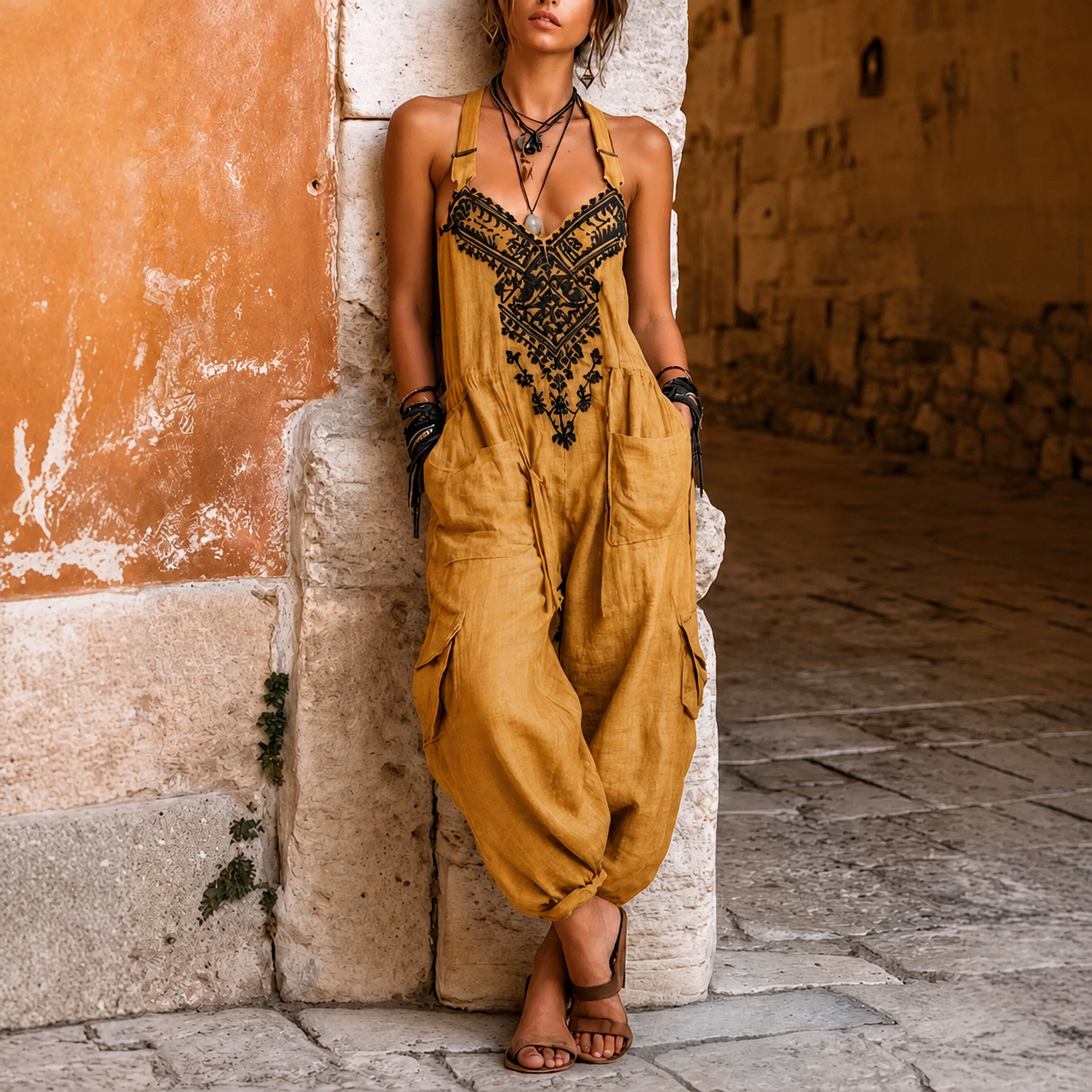 Solara - Breezy Embroidered Jumpsuit
