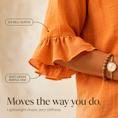 V-Neck Ruffle Sleeve Blouse with Buttons