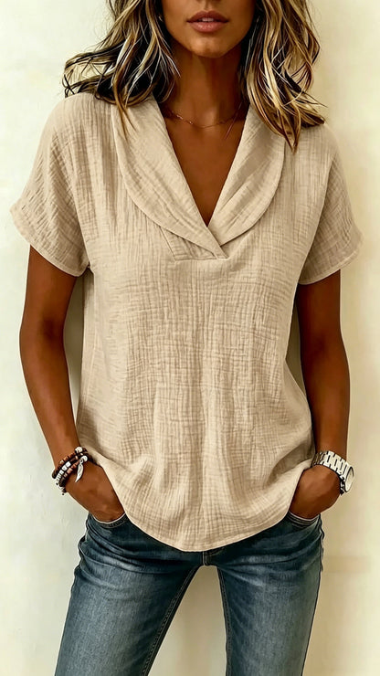 Women's Short-Sleeve Crepe V-Neck Casual Fashion T-Shirt