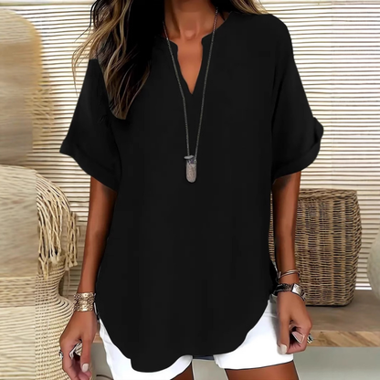 Véronique | Relaxed V-Notch Blouse (Restocked)