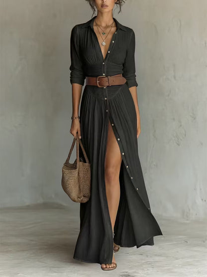 White Button-Down Pleated Shirt Maxi Dress – Effortless Resort Elegance