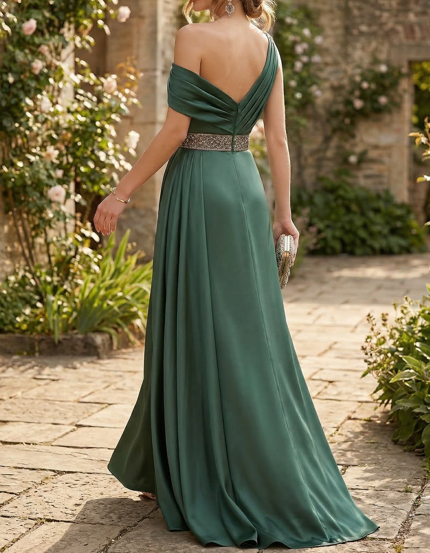 Satin Dark Green Fitted Maxi Dress