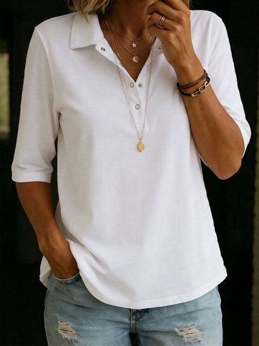 Casual Cozy Polo Collar 100% Cotton Half-sleeve T-shirt