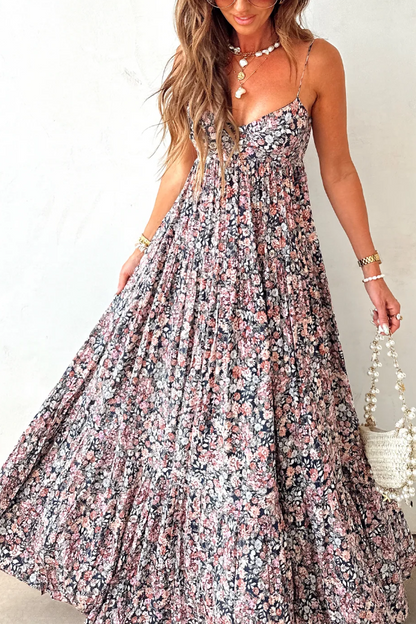 Pink Floral Tiered Boho Maxi Dress – Romantic Vacation Elegance