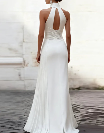 Structured Halter Neckline Satin Maxi Dress