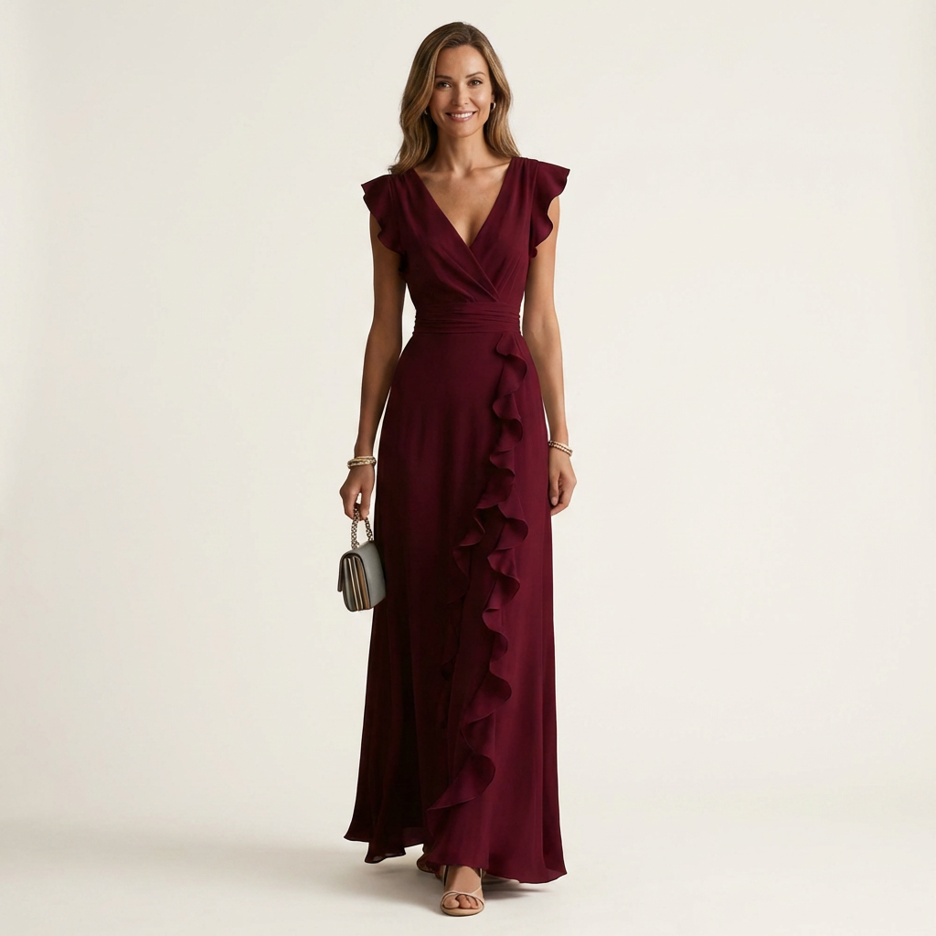 Elegant Ruffle Wrap Maxi Dress