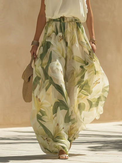 Tropical Garden Halter Leaf Print Wide-Leg Set