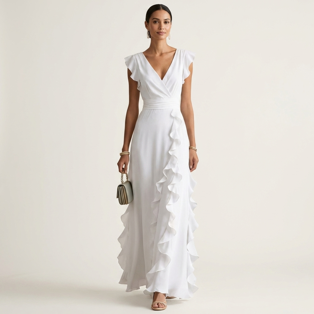 Elegant Ruffle Wrap Maxi Dress