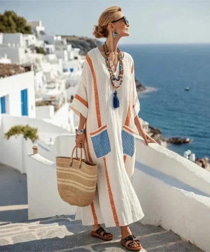 Resort Stripe V-Neck Kaftan Maxi Dress