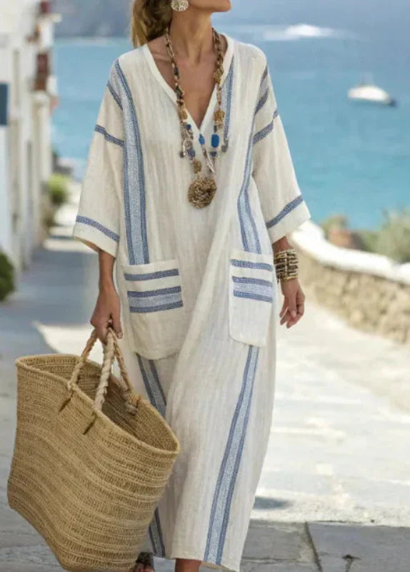 Resort Stripe V-Neck Kaftan Maxi Dress