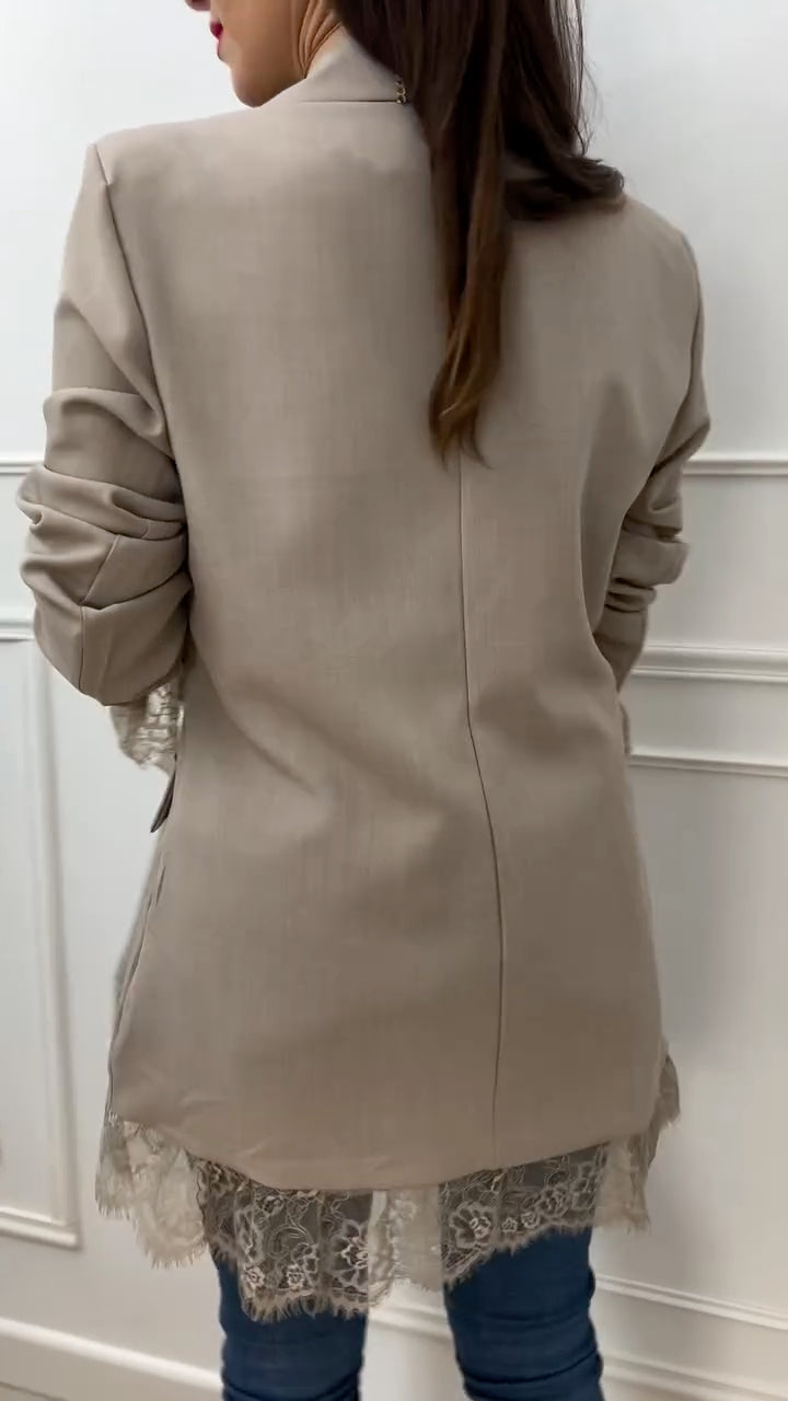Women's Khaki Lapel Lace Blazer