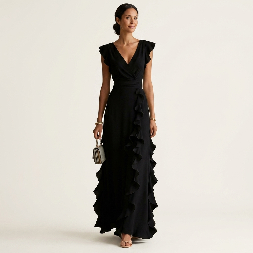 Elegant Ruffle Wrap Maxi Dress