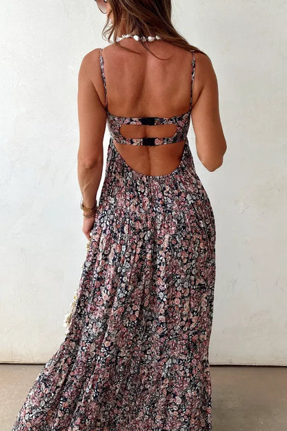 Pink Floral Tiered Boho Maxi Dress – Romantic Vacation Elegance