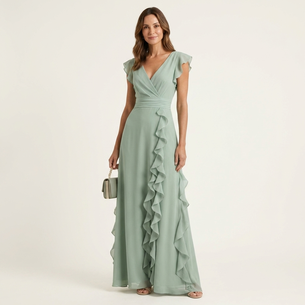Elegant Ruffle Wrap Maxi Dress