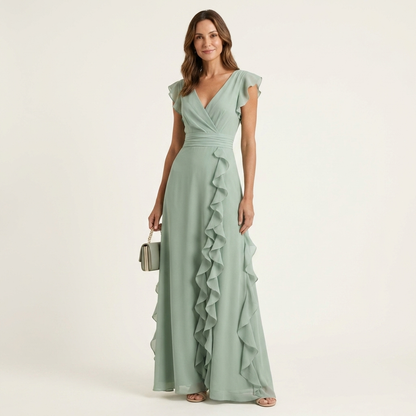 Elegant Ruffle Wrap Maxi Dress